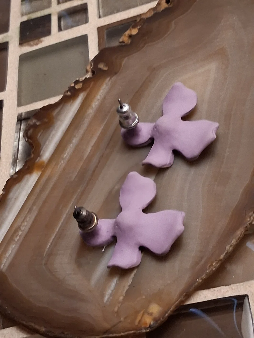 Artisan Lavender Floral Petal Stud Earrings - Women Jewelry